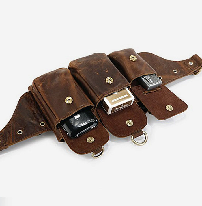 Genuine Leather Belt Bag / Rugged Leather Briefcase / Leather Hip Bag / Men&#39;s Bag In Brown--Y01 ...